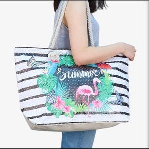 Striped Summer Tropical Rhinestones Tote Bags